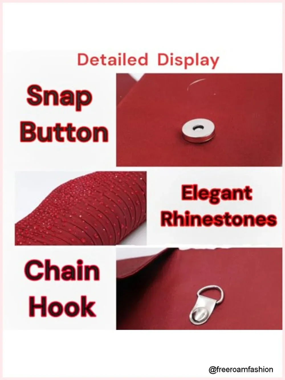Rhinestone Envelope Clutch Evening Bag with Detachable Chain